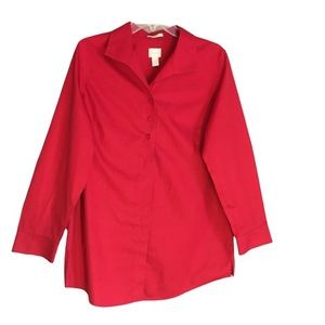 CHICO’S RED NO-IRON SATEEN LONG SLEEVE SHIRT